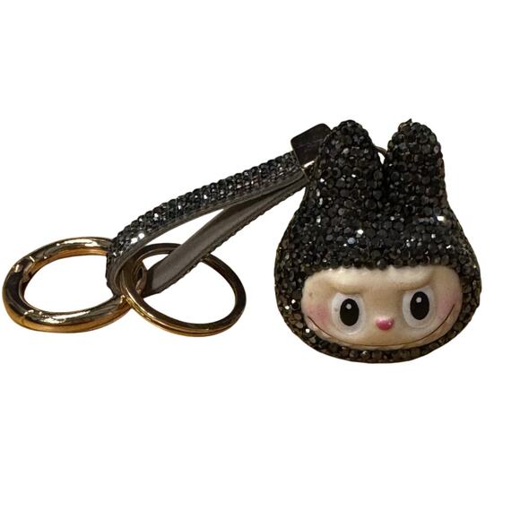 Labubu Sparkle Pave Keychain Charm Black Crystal Bag Accessory Cute - Picture 4 of 6